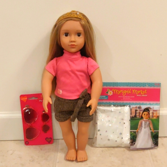 Our generation 18" doll by battat, new white sequin ballgown, sunglasses lot - Picture 1 of 16